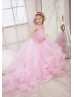 Pink Tulle Pleated Clouds Ruffled Flower Girl Dress